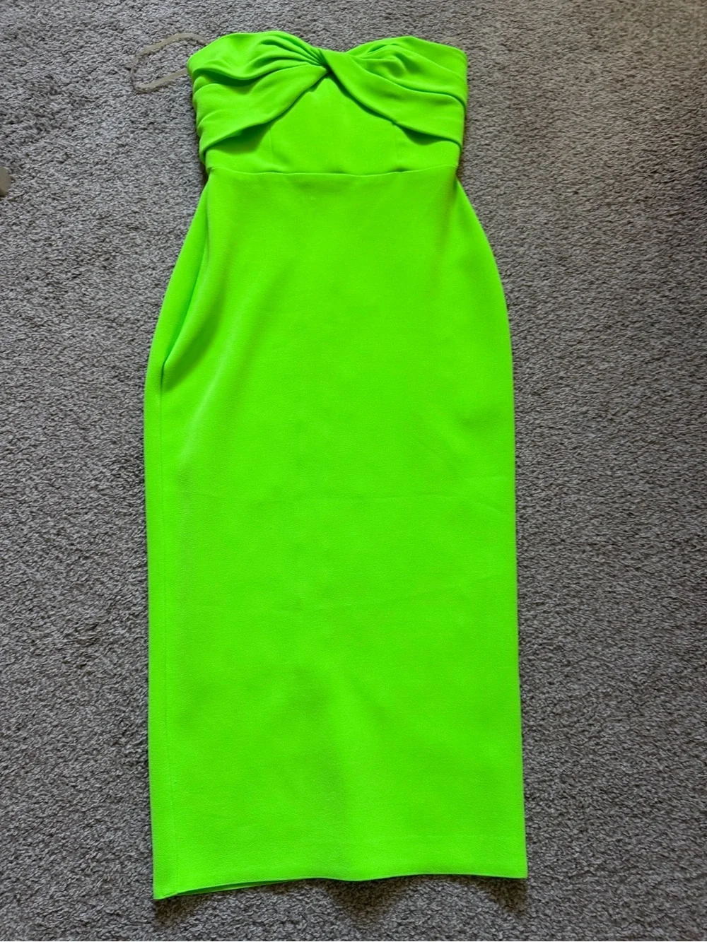 Alex Perry Neon Green Strapless Twist-Front Midi Dress - Picture 2 of 5